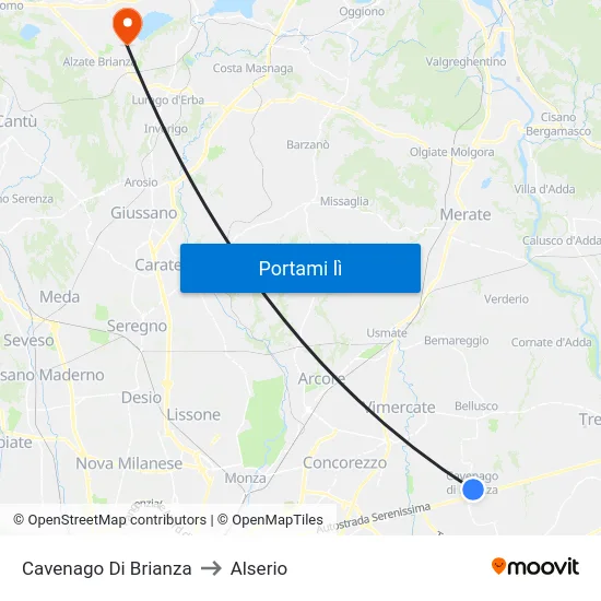 Cavenago Di Brianza to Alserio map