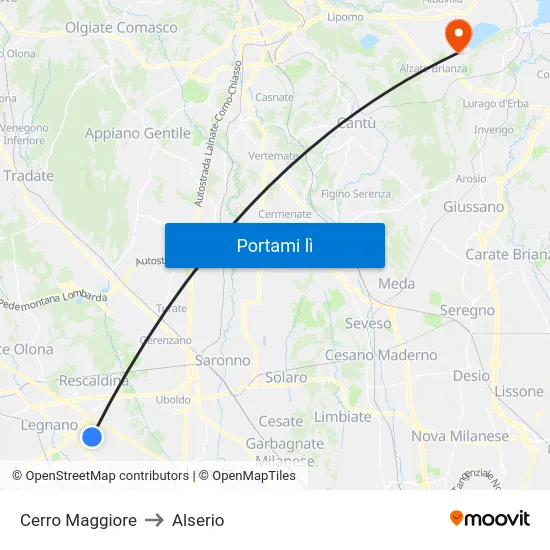 Cerro Maggiore to Alserio map
