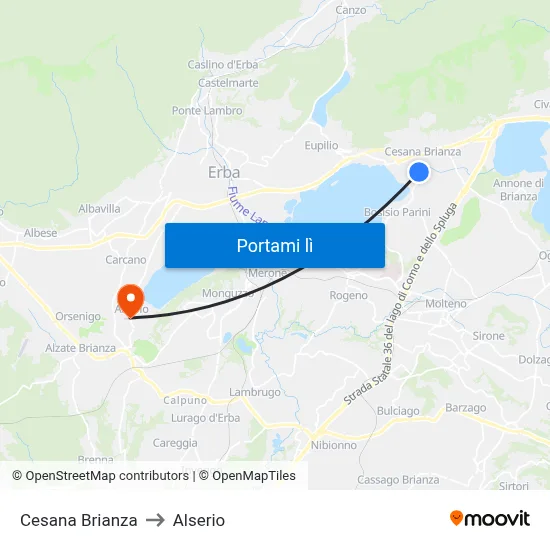 Cesana Brianza to Alserio map