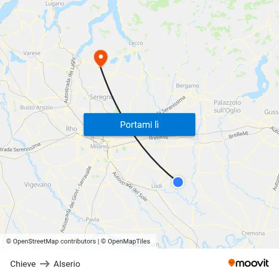 Chieve to Alserio map