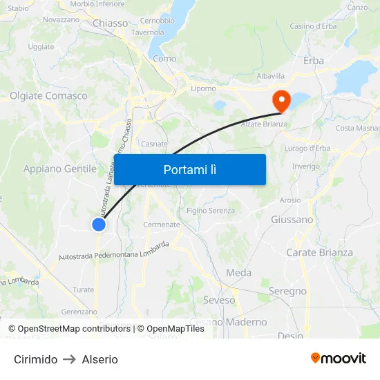 Cirimido to Alserio map