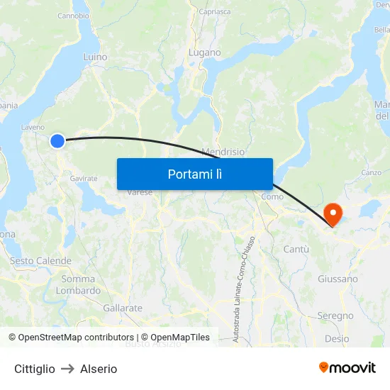 Cittiglio to Alserio map