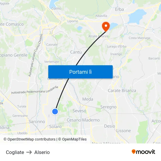 Cogliate to Alserio map