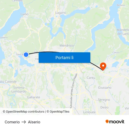 Comerio to Alserio map