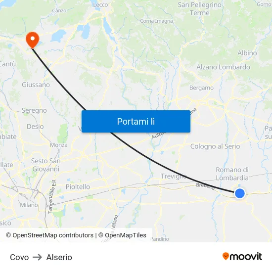 Covo to Alserio map