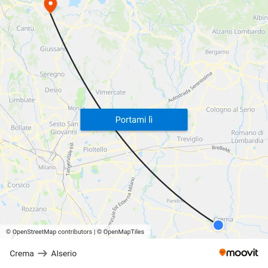 Crema to Alserio map