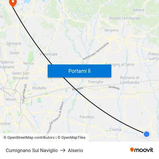 Cumignano Sul Naviglio to Alserio map