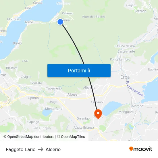 Faggeto Lario to Alserio map