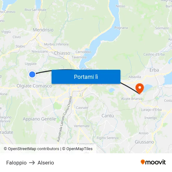 Faloppio to Alserio map