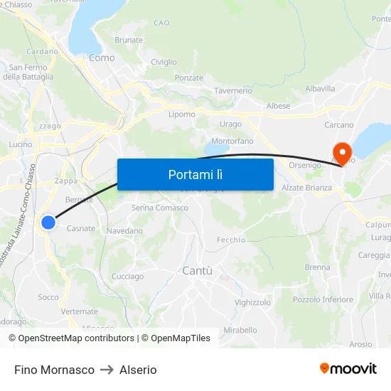 Fino Mornasco to Alserio map