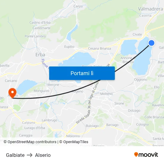 Galbiate to Alserio map