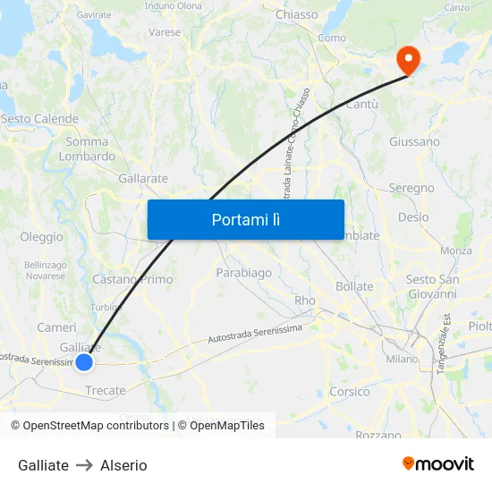 Galliate to Alserio map