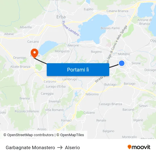 Garbagnate Monastero to Alserio map