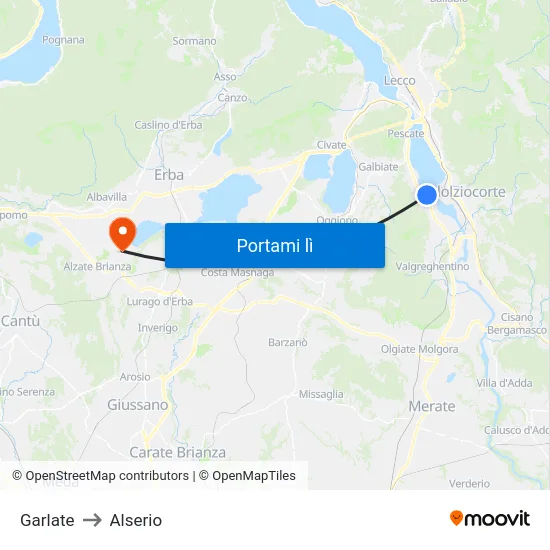 Garlate to Alserio map