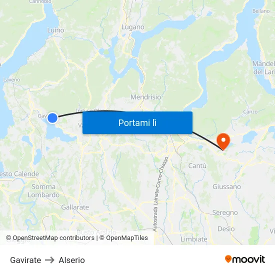 Gavirate to Alserio map