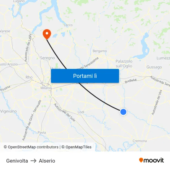 Genivolta to Alserio map