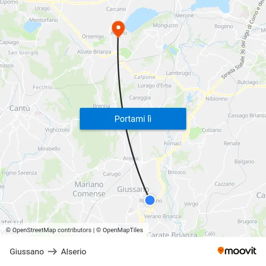 Giussano to Alserio map
