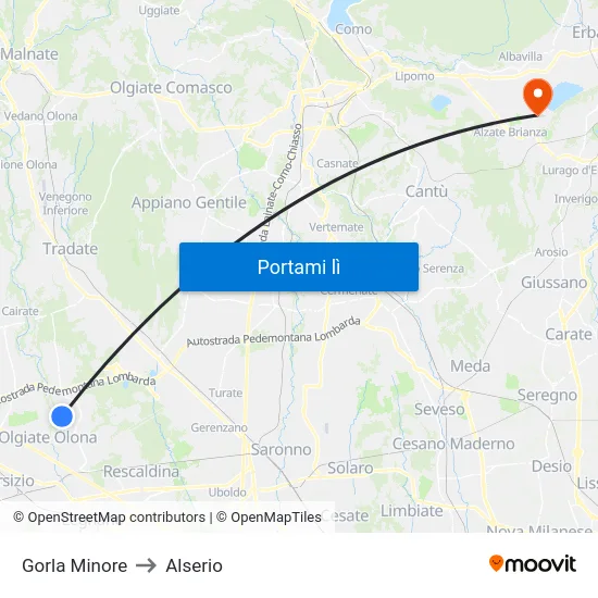Gorla Minore to Alserio map