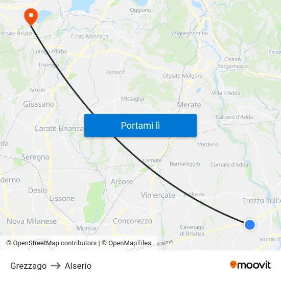 Grezzago to Alserio map