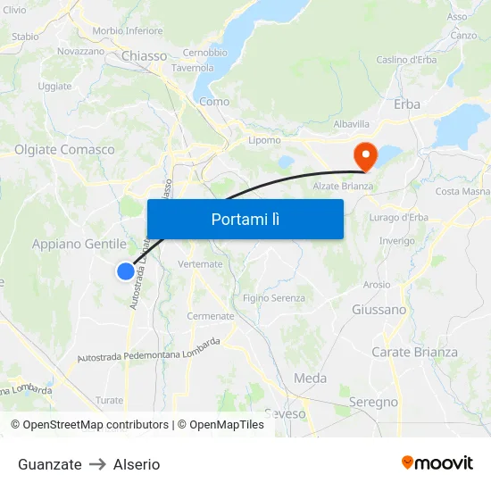 Guanzate to Alserio map