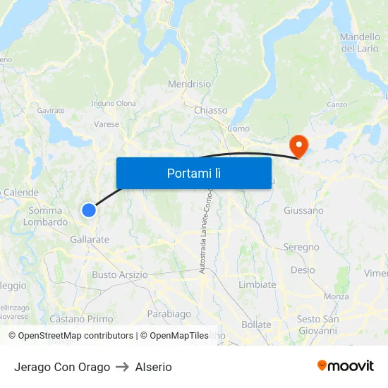 Jerago Con Orago to Alserio map