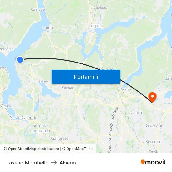 Laveno-Mombello to Alserio map
