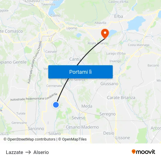 Lazzate to Alserio map
