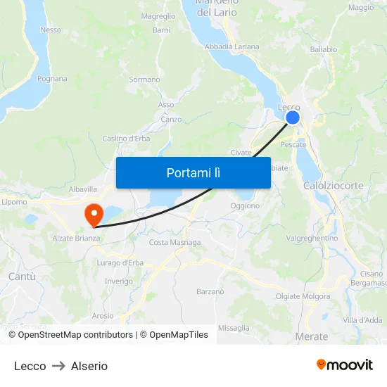 Lecco to Alserio map