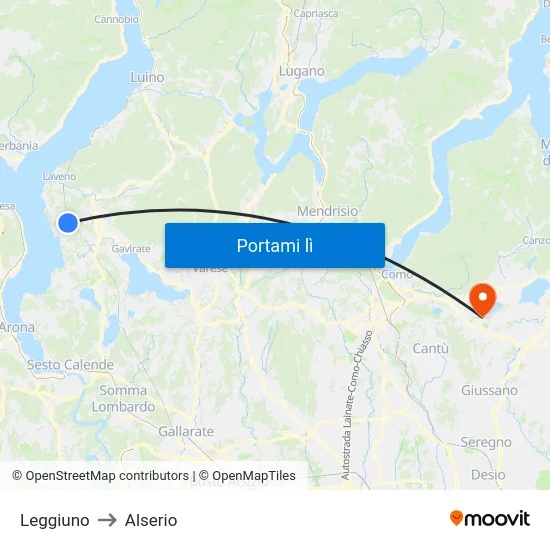 Leggiuno to Alserio map