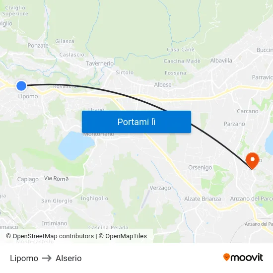 Lipomo to Alserio map