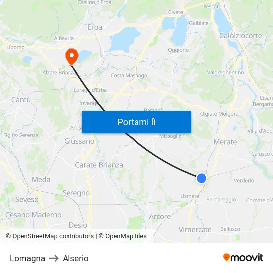 Lomagna to Alserio map