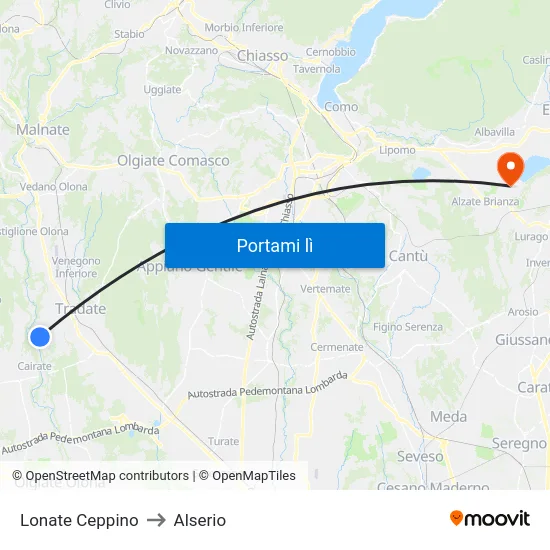 Lonate Ceppino to Alserio map
