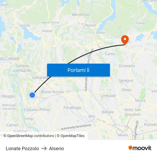 Lonate Pozzolo to Alserio map