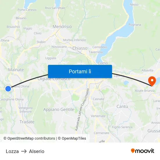 Lozza to Alserio map