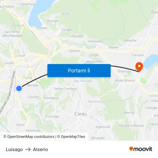 Luisago to Alserio map