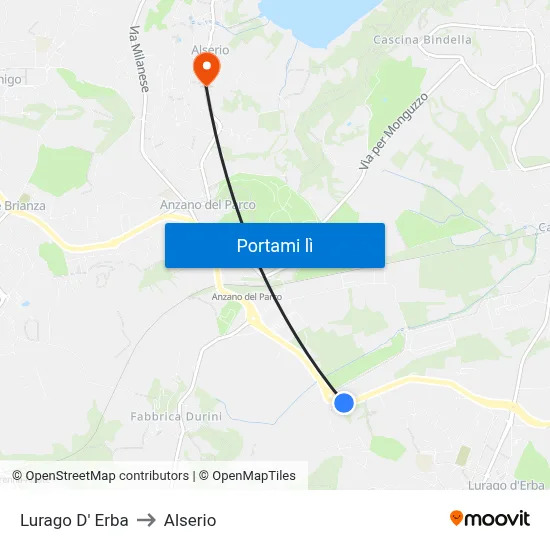 Lurago D' Erba to Alserio map