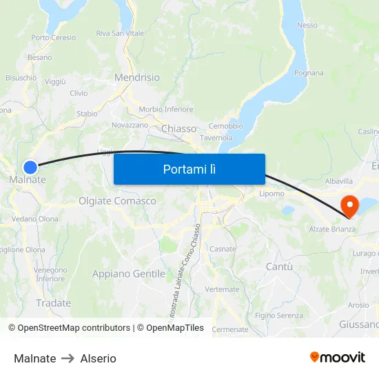 Malnate to Alserio map