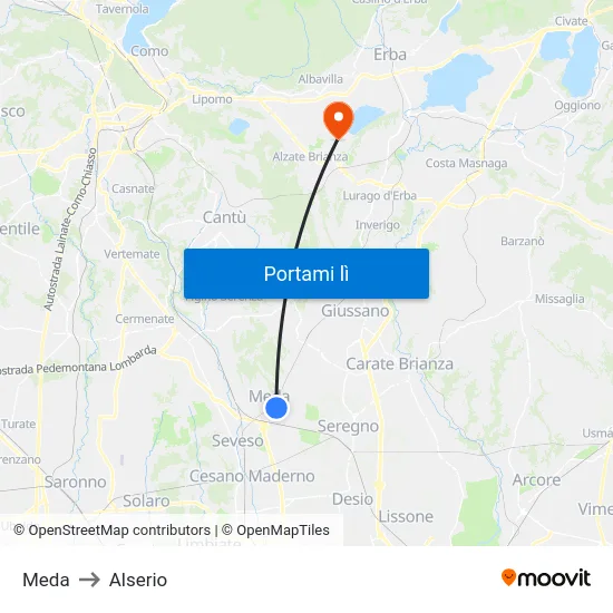 Meda to Alserio map