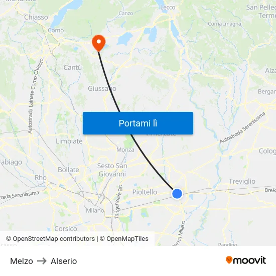 Melzo to Alserio map