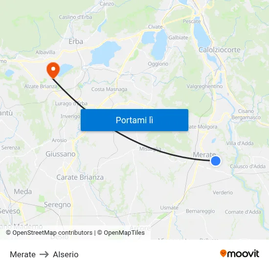 Merate to Alserio map