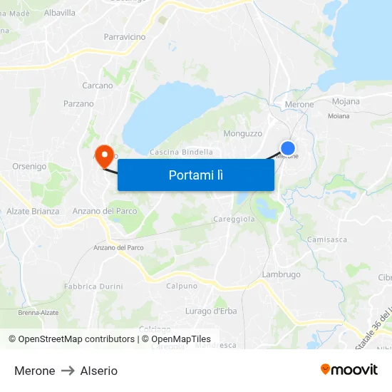Merone to Alserio map