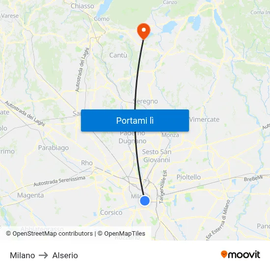 Milano to Alserio map
