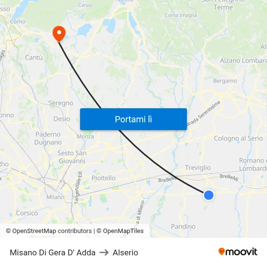 Misano Di Gera D' Adda to Alserio map