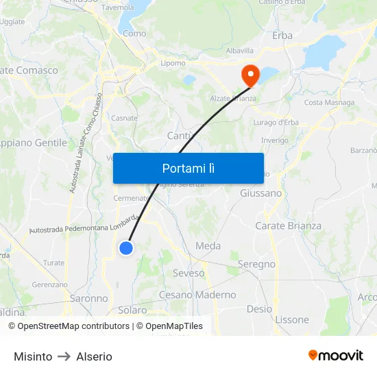 Misinto to Alserio map