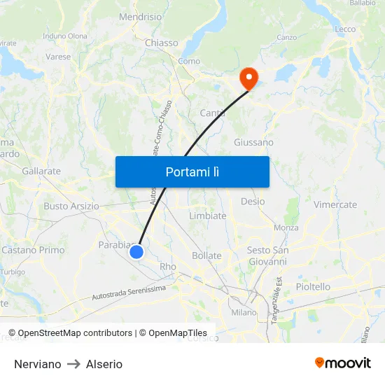 Nerviano to Alserio map
