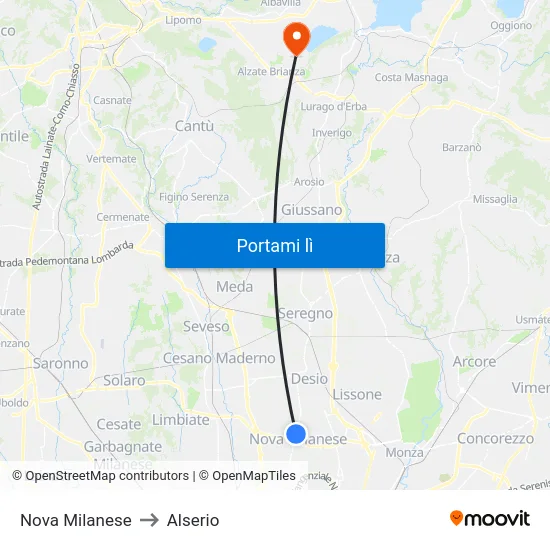 Nova Milanese to Alserio map