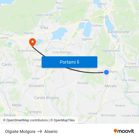Olgiate Molgora to Alserio map