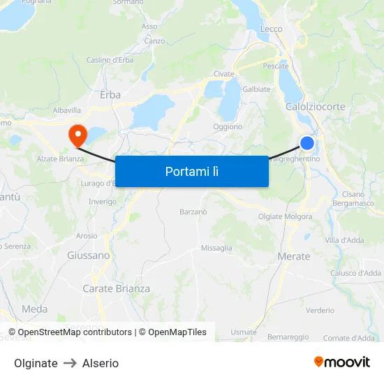 Olginate to Alserio map