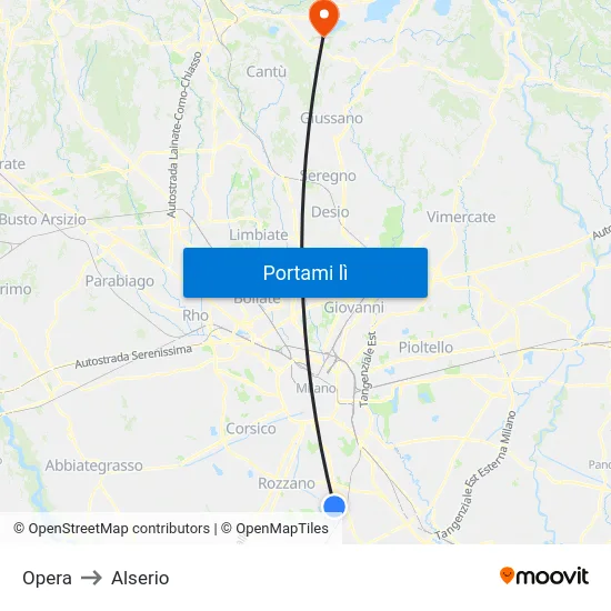Opera to Alserio map