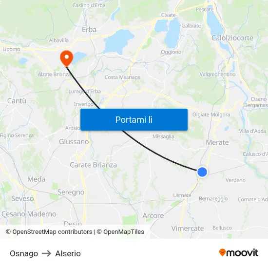 Osnago to Alserio map